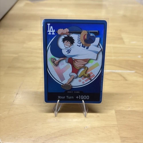 One Piece Night Los Angeles Dodgers Monkey D. Luffy Promo Card On Hand