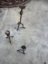 Vintage Twisted Wrought Iron Pillar Candle Holders 18” & 15.5” Tall Set Of 3