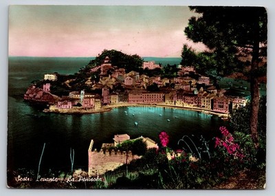 Vintage Sestri Levante Italy La Penisola Hand-Colored Postcard Fotocelere Torino