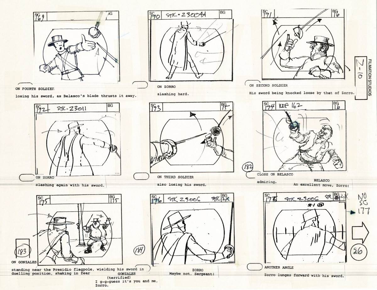 Zorro Storyboard Art Cartoon Page Vintage Animated Filmation