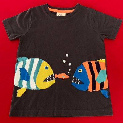 MINI BODEN Cotton Unique-Fun Fish Applique Shirt. Size 3-4 Years.