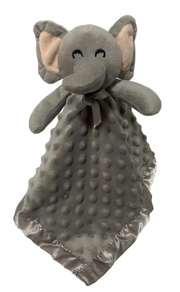 Manta de seguridad Pro Goleem gris elefante Lovey borde satinado Minky orejas arrugadas Foto 3 de 4