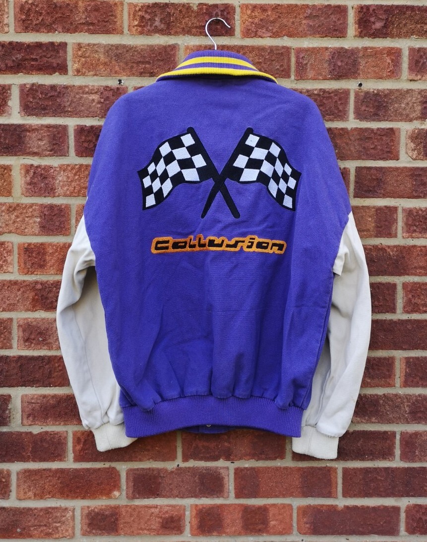 Collusion Asos purple white denim letterman jacket racing coat bomber  oversized