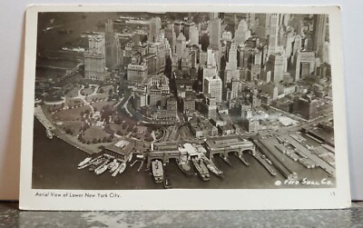 RARE VTG Postcard Aerial View of Lower New York City 