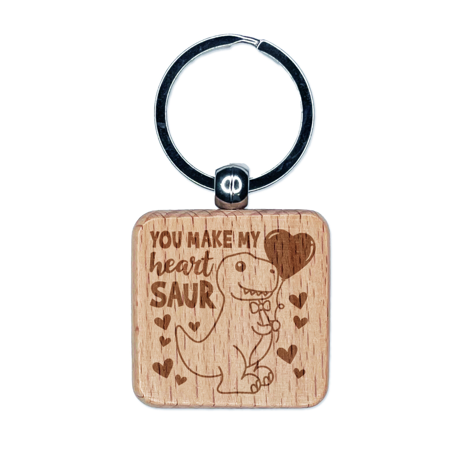 Valentine's Day Heart Saur Engraved Wood Keychain for Couples