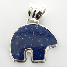 Large Handmade Unique Blue Lapis Lazuli Sterling Silver Bear Drop Pendant 