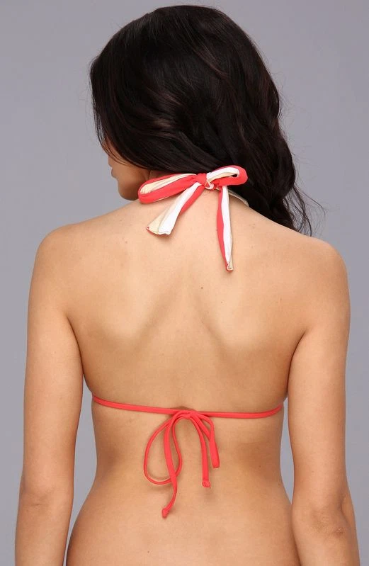 GUESS TRIPLE AMENAZA COPA SUAVE HALTER TRIÁNGULO BIKINI BAÑADOR TOP ROJO BLANCO GRANDE $55 Foto 3 de 3