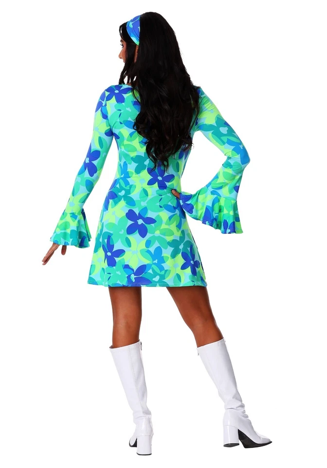 Underwraps Womens Retro Halloween Costume Adults Blue Wildflower Dress XL - Image 2 of 4