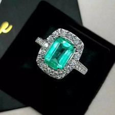 Colombian 3.24CT Transparent Emerald With Halo CZ Simple Engagement Women's Ring
