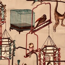 GP&J BAKER Menagerie Velvet Aqua Birds Remnant New