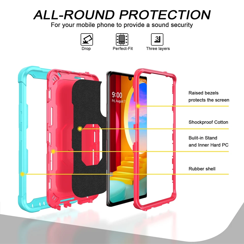 For LG Velvet Safe Case Shockproof Rugged Kickstand Armor Cover Screen Protector - Image 4 of 4