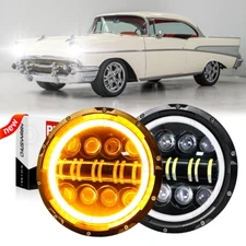 FOR CHEVY BEL AIR 1955 1956 1957 7" INCH ROUND LED HEADLIGHTS DRL Hi/Lo Beam