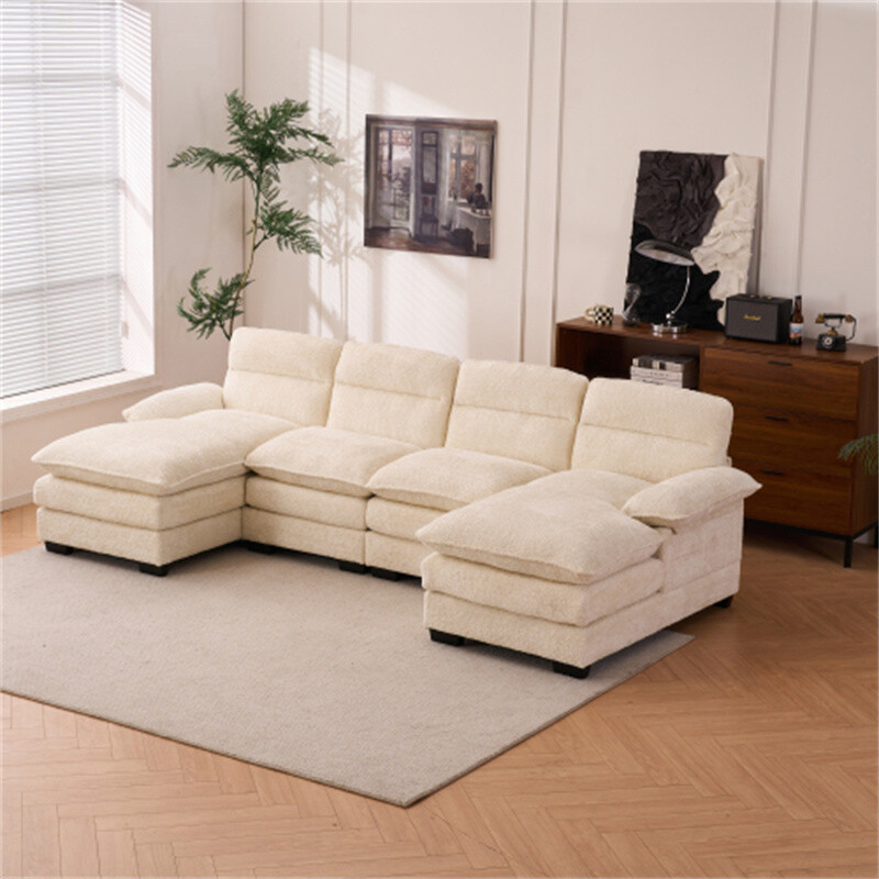 Modern U-Shaped 4-Seat Fabric Sectional Sofa Set with Dual Chaises