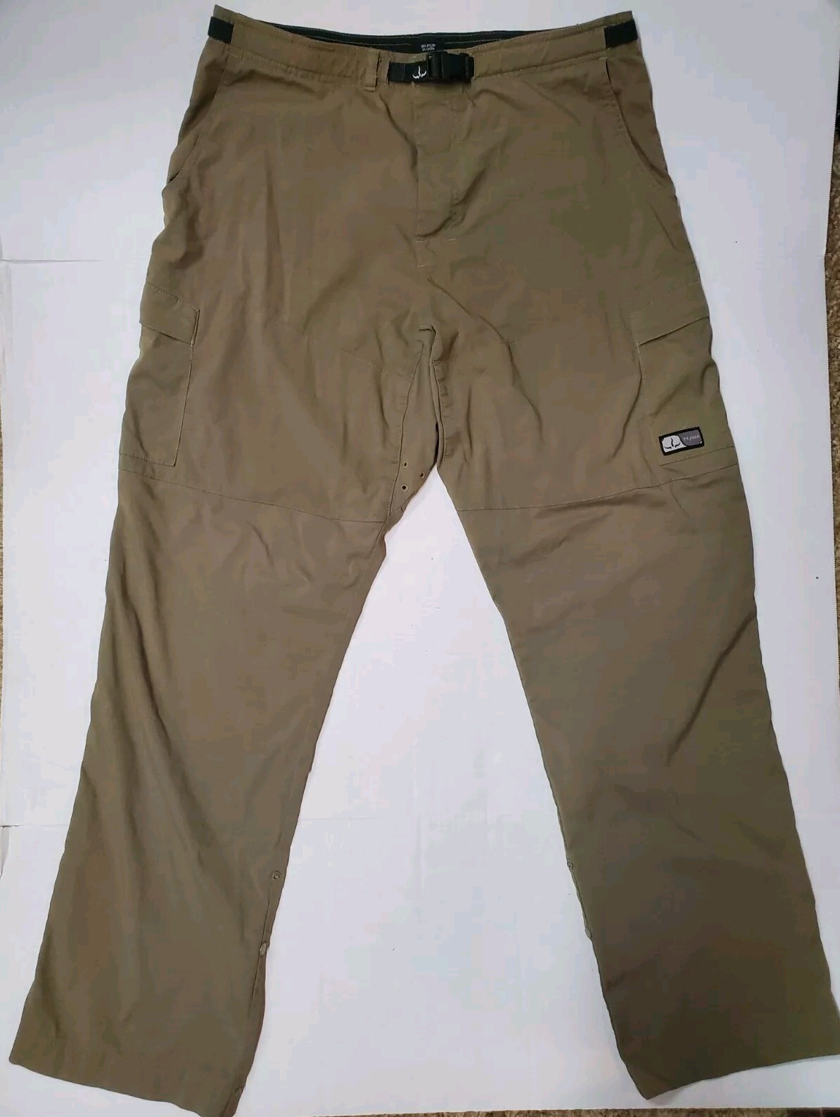 PRANA Cargo Pants Breathe Belted Roll Hem Olive Green Nylon Blend Size XL-image