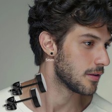 3-12MM Men Women Black Stud Earrings Round Surgical Stainless Steel Jewellery UK