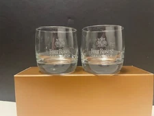 Two (2) Etched Four Roses Bourbon Whiskey Small Batch Rocks Glasses