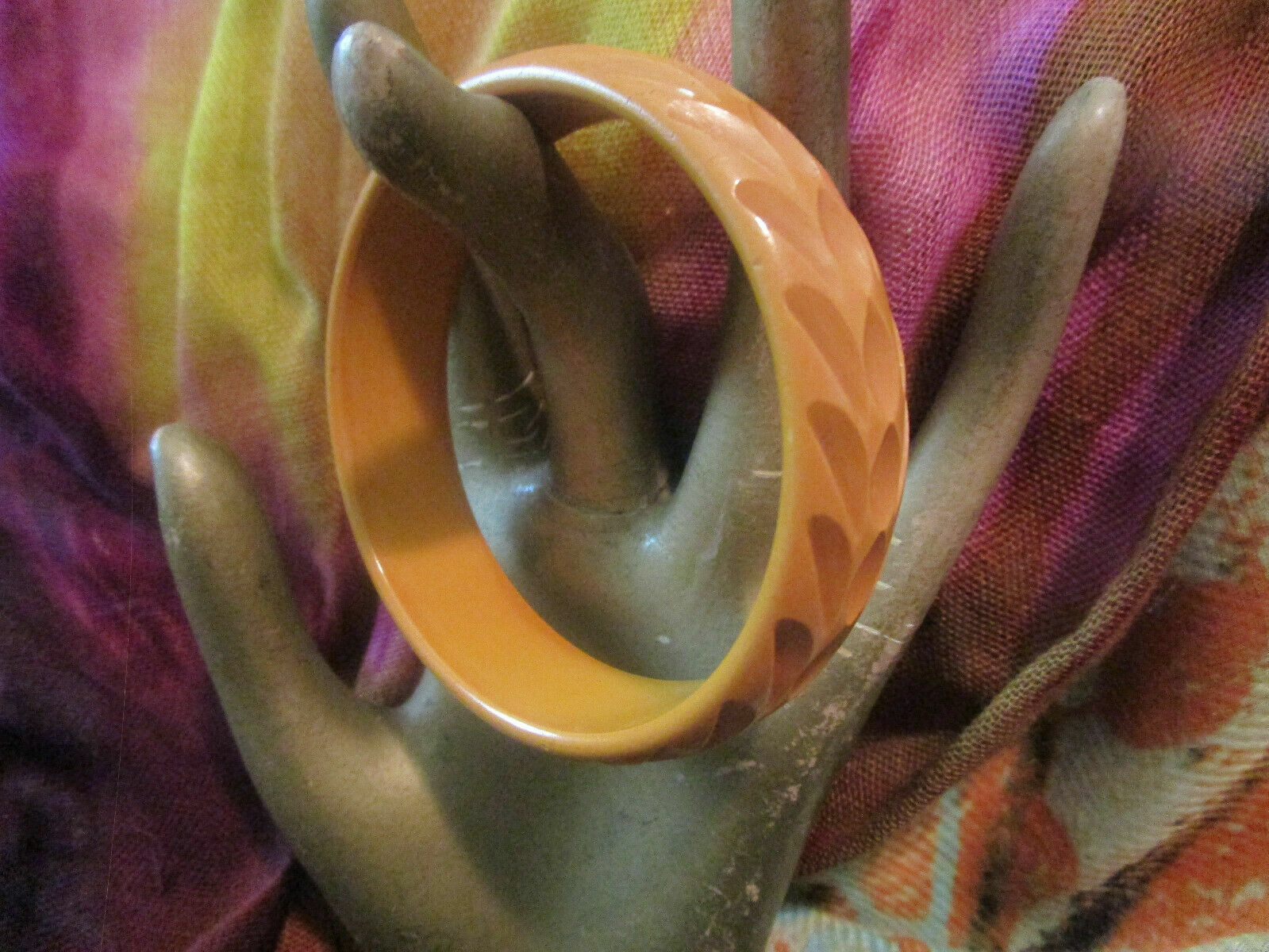Butterscotch Bangle Bracelet with Gouge Carved Design-image