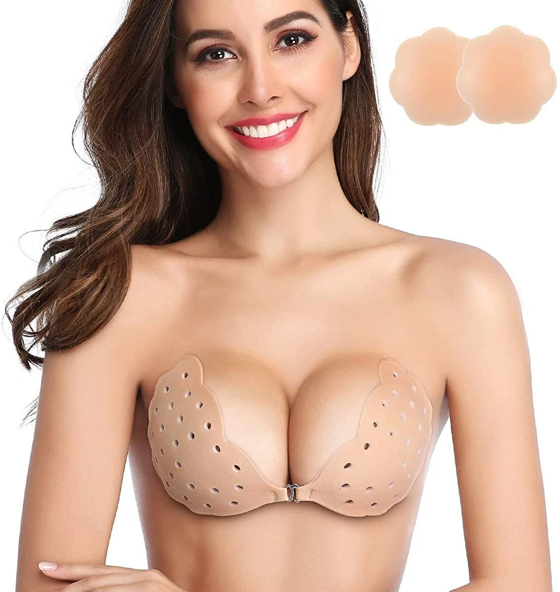 Niidor Adhesive Strapless Sticky Invisible Push Up Fabric Bra Size D Color  Nude