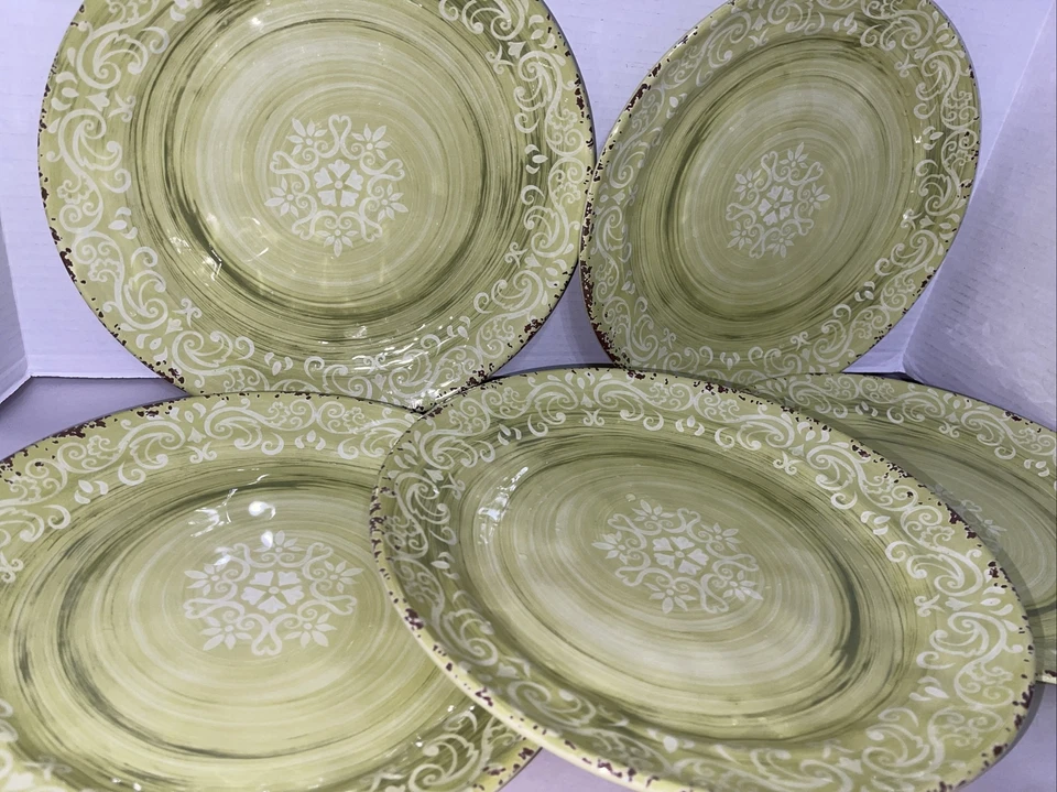 Melamine Dinner Plates Medallion Scroll Lime Green 11” Set Of 5 Cynthia Rowley - Image 4 of 4