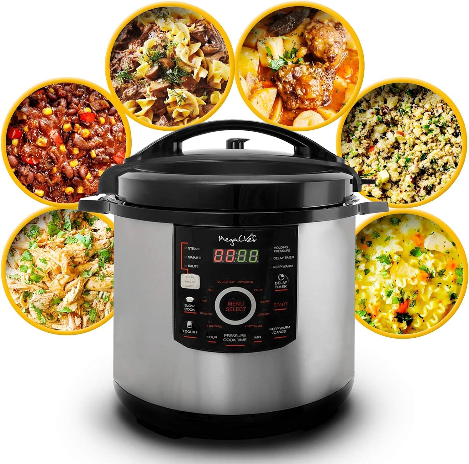 MegaChef 12 Quart Digital Pressure Cooker with 15 Preset Options and Glass Lid