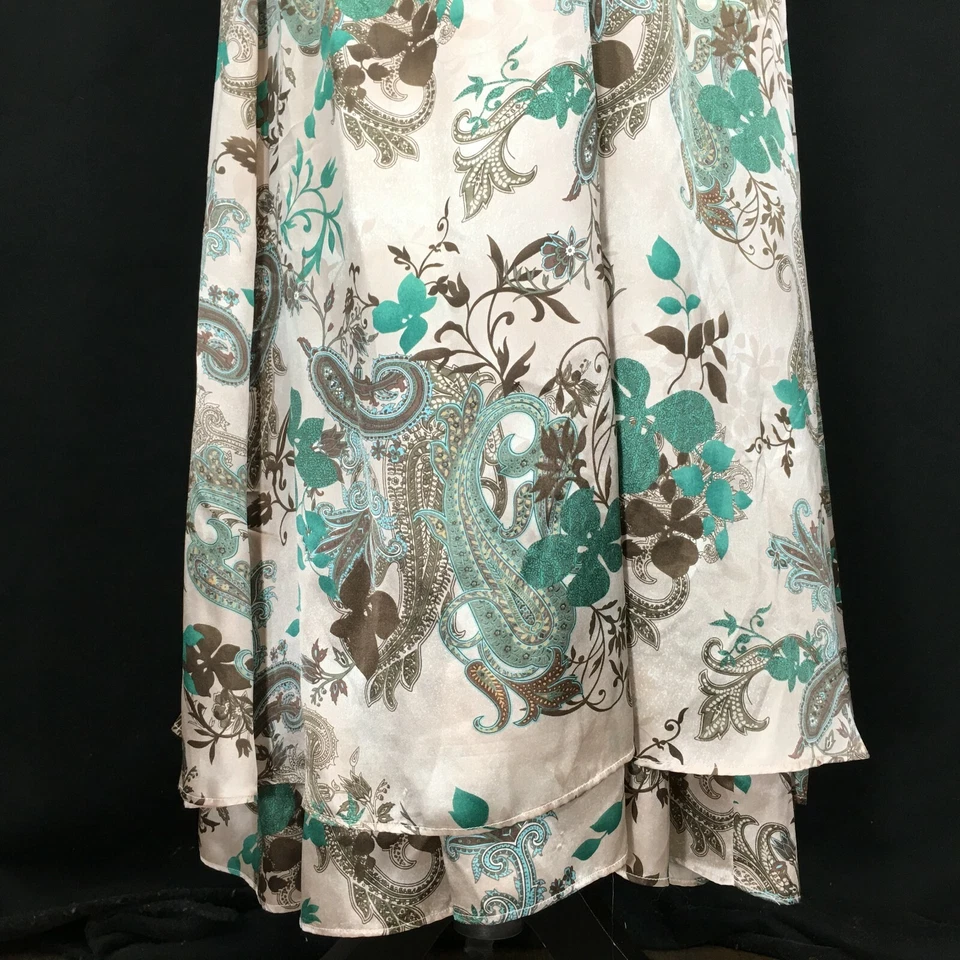 Maxi Vestido de Seda de Diseñador 6 FIORI DI ZUCCA Top Envolvente Gris Verde Cachemira Nivel WOW Foto 4 de 4