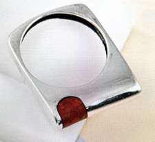 Natural Red Coral Solitaire Ring size 7 in 925 Sterling Silver
