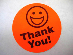 250 BIG THANK YOU SMILEY LABEL STICKERS red FLUORESCENT