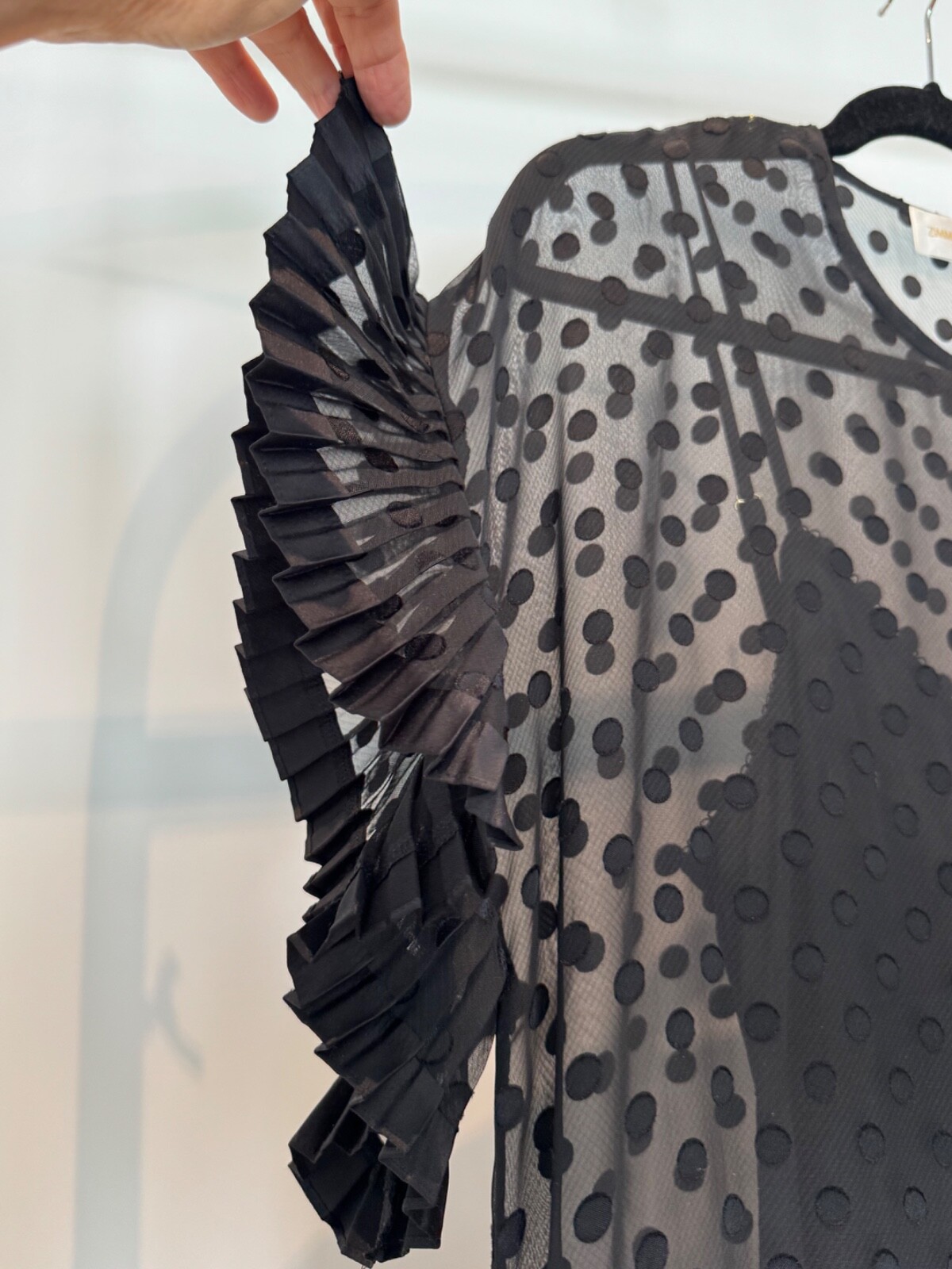 Zimmermann Black Dress Sheer, Ruffles, Polkadots, Size 2