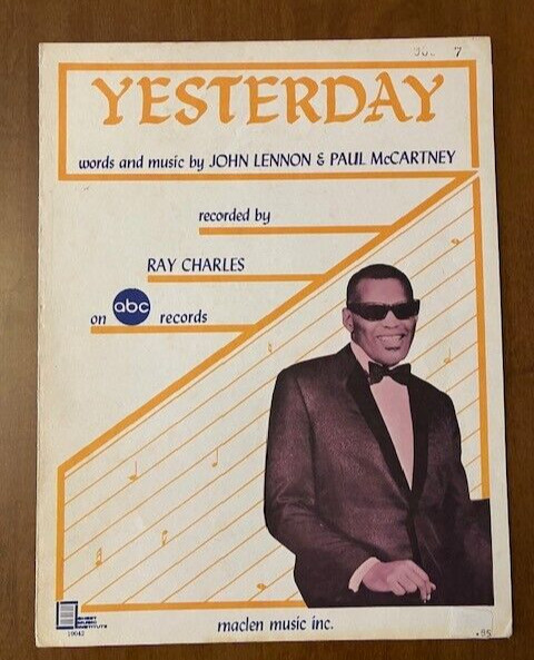 Vintage Sheet Music Yesterday Ray Charles - John Lennon Paul McCartney 1965
