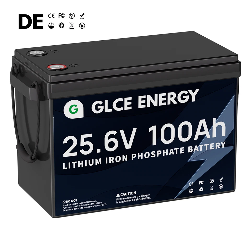 GLCE ENERGY 24V 100Ah LiFePO4 Lithium Batterie Solar Wohnmobil Boot Akku BMS 12000+ Zyklen