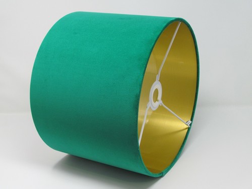 Lampshade Emerald Green Velvet Brushed Gold Drum Light Shade - Picture 5 of 9