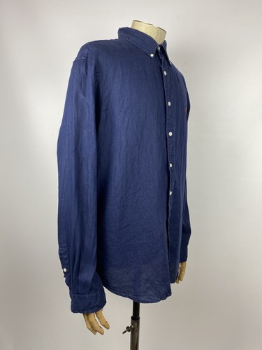 Camisa Polo Ralph Lauren Lino Azul Abotonada Manga Larga Oldmoney Para Hombre Talla XL - Imagen 5 de 11