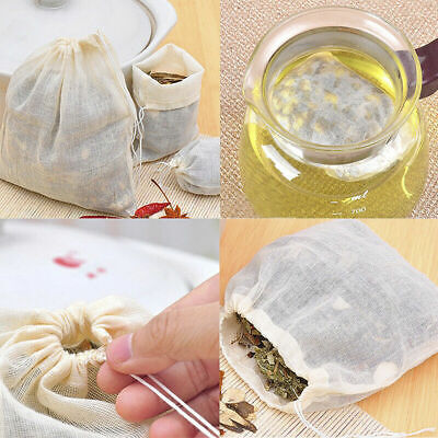 10pcs Cotton Muslin Drawstring Straining Tea Cooking Separate Spice Filter-Bag