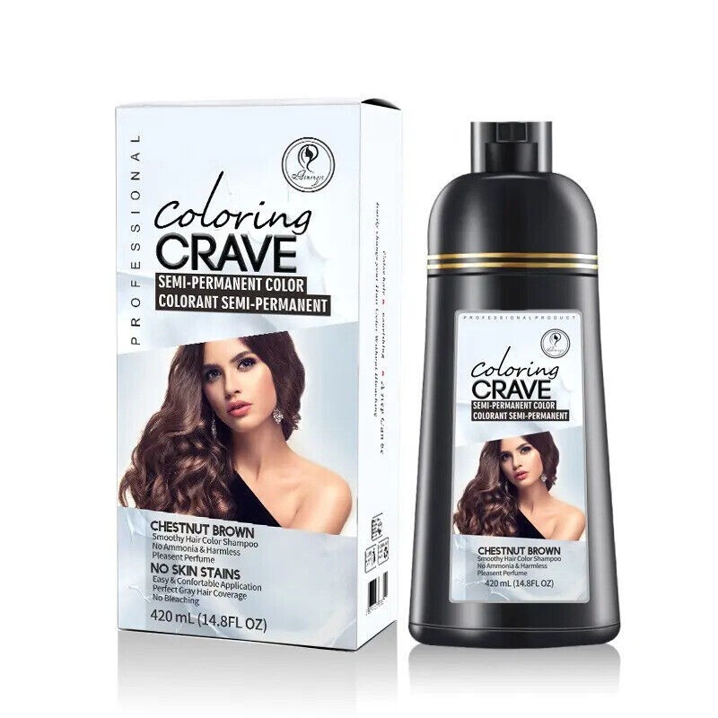 Hair Dye Shampoo Instant 3 in 1 +100% Grey Coverage - Herbal Chestnut Brown-image