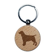 English Springer Spaniel Dog Solid Engraved Wood Round Keychain Tag Charm