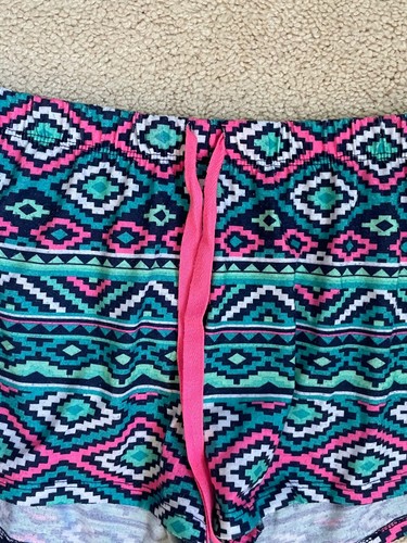 Justice Girls Multi Colored Aztec Print Pajama Bottom Shorts Blue Green Size 10 - Picture 3 of 5