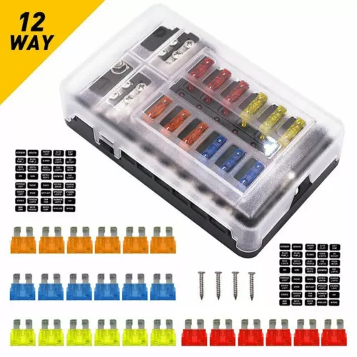 12-Way Blade Fuse Box Block Holder LED Indicator 12V 32V Car Marine Waterproof - Picture 3 of 18