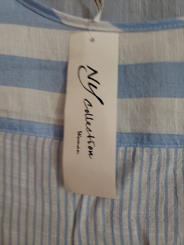 NY Collection Plus Size Striped Tie-Waist Women's Top 1X Blue White Blouse New - Picture 5 of 7