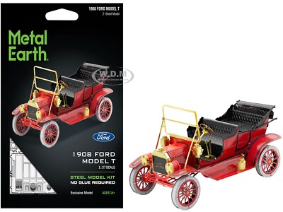 1908 FORD MODEL T RED STEEL MODEL KIT BY METAL EARTH MMS051C