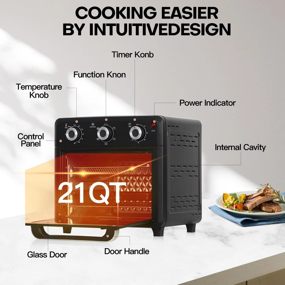6-in-1 Air Fryer Toaster Oven Combo with 1400W Convection Cooking 6-in-1 Air Fryer Toaster Oven Combo with 1400W Convection Cooking