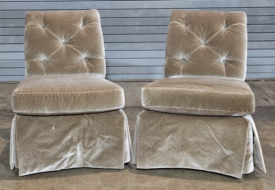 Pair Of Baker Furniture Slipper Chair Lounge Chair High End Velvet Upholstery - Image 2 of 4