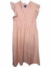 Eloquii Eyelet Midi Dress 18 Peach Cotton Ruffle Sleeve Lined Cottagecore