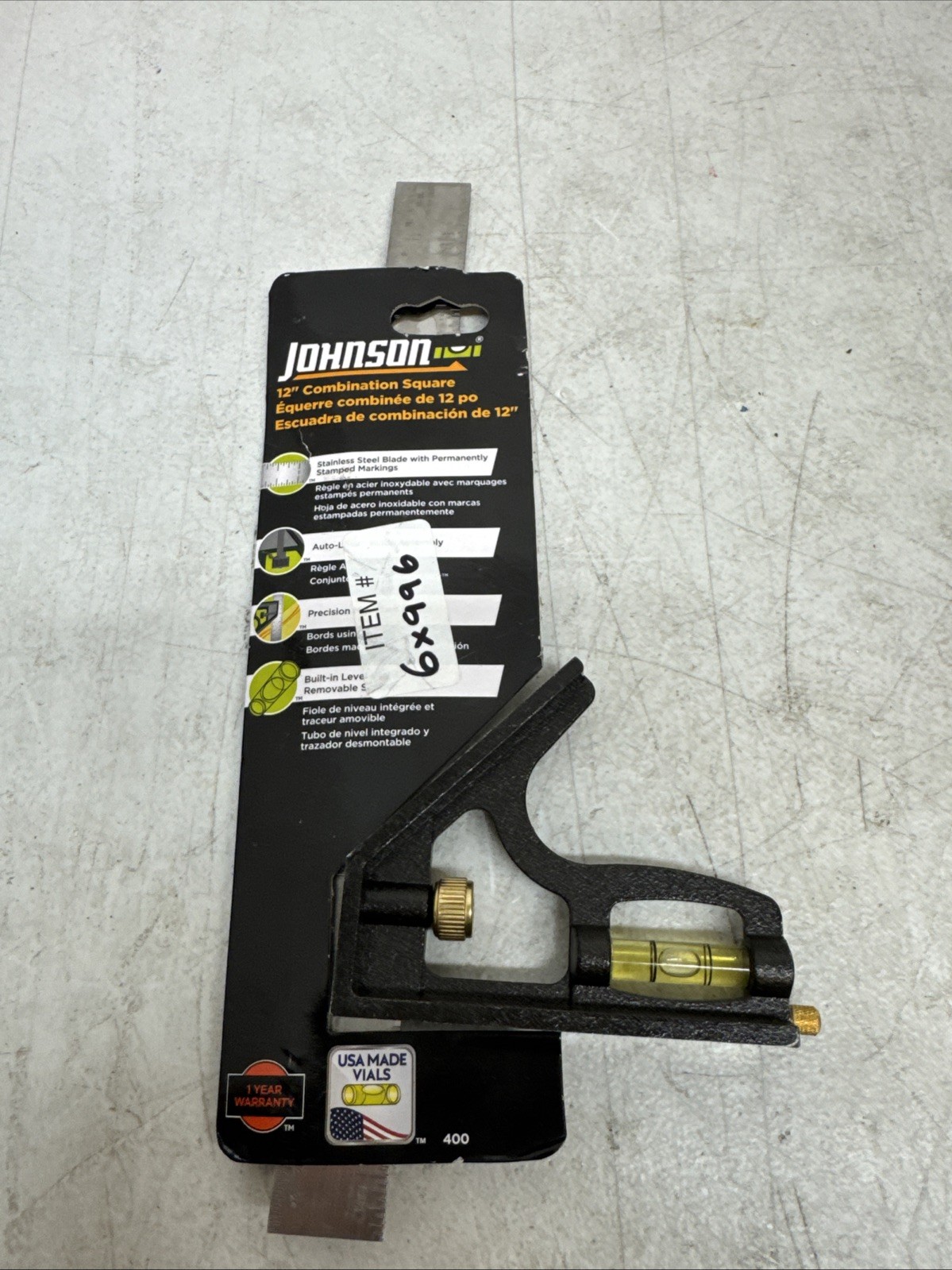 Johnson Level & Tool 400 Combination Square, 12 In, Zinc Head