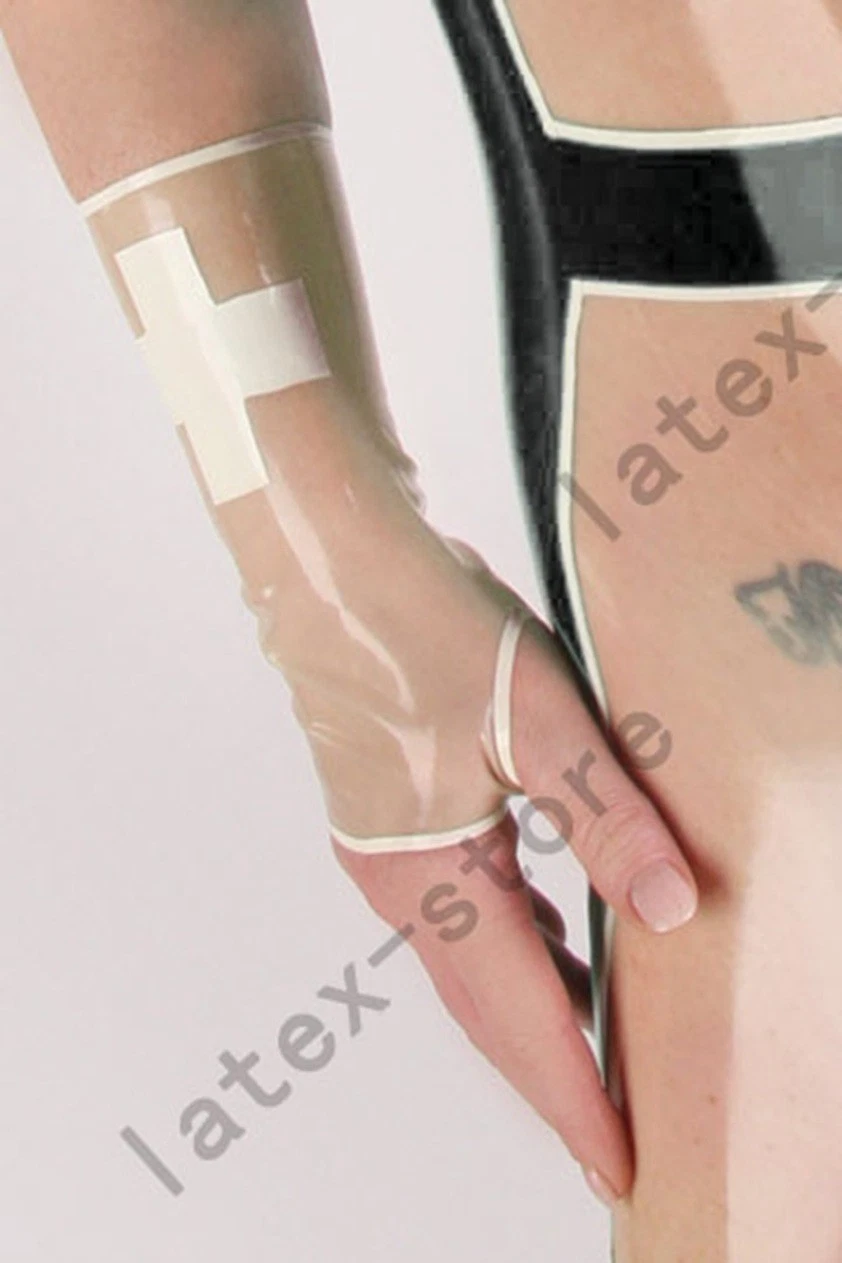 Latex polish Gummi cosplay Nurse wrist Gloves fingerless mitten customized