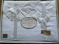 parure de lit vintage, neuf, coton blanc drap et 2 taies broderie anglaise(O66)