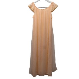 Vintage 60s Durelle Lingerie Night Gown M Peach Orange Chiffon Nylon 2 Layer 💰
