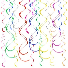 Colorful Ceiling Swirl Foil Decorations Hanging Plastic Streamer Themed Swirl...