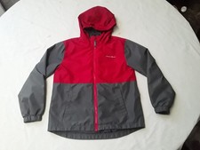 Eddie Bauer Boy's red gray Full Zip Hooded Light Weight Rain Jacket MEDIUM
