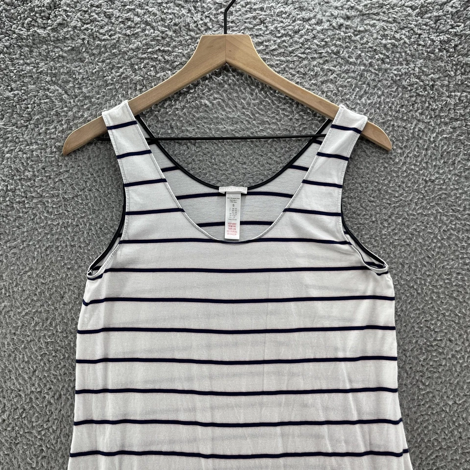 Vestido Hanro Mujer Pequeño Blanco Azul Marino Rayas Tanque Midi Verano Informal Algodón Modal Foto 2 de 4