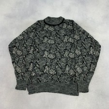 Vintage Abstract Knitted Jumper Patterned Grandad Knit Sweater Men's L
